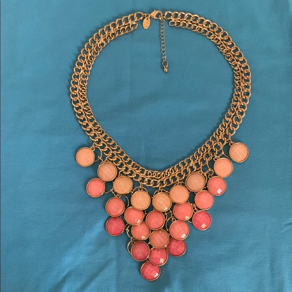 Pink and Gold Statement Necklace with Cascading Beads